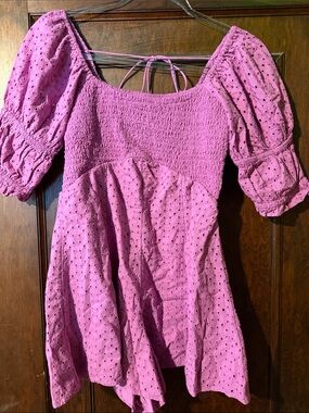 Kimchi Blue Pink Eyelet Puff-Sleeve Romper